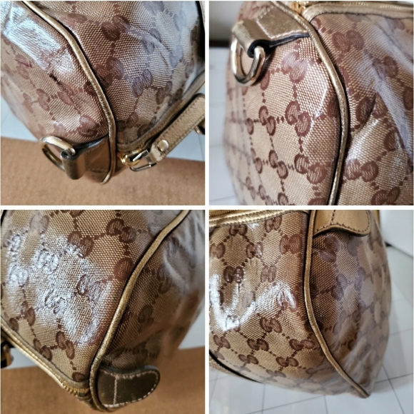 Gucci Gold GG Crystal Canvas Medium Joy Boston Ba - Picture 11 of 14